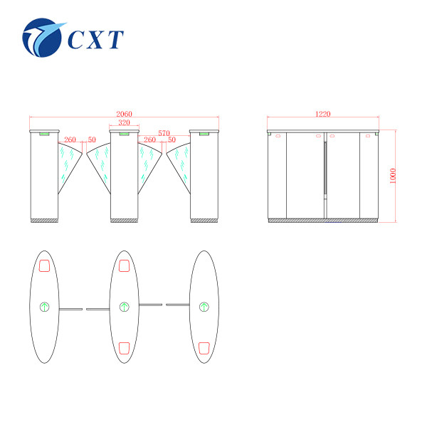 Αεροδρόμιο Flap Barrier Πύλη 550mm πλάτος διέλευσης 201 από ανοξείδωτο χάλυβα για εξωτερικούς 120TY
