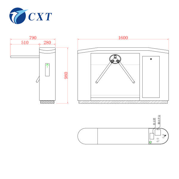 Bridge Type Tripod Turnstile Gate with 1200x280x980mm Dimensions 510mm Pole Length and 30W/24V DC Brushless Motor