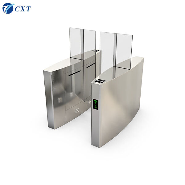 1400mm Glass Sliding Turnstile with Anti-pinch Safety Features, Emergency Fire Alarm Integration, and Electromagnetic Lock for Office Buildings