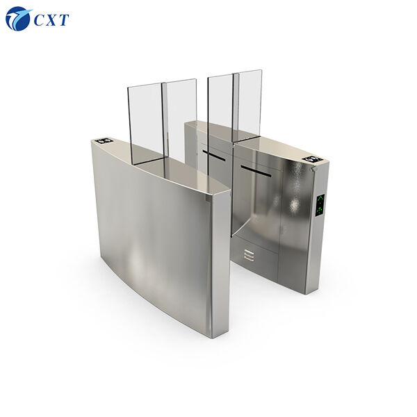 1400mm Glass Sliding Turnstile with Anti-pinch Safety Features, Emergency Fire Alarm Integration, and Electromagnetic Lock for Office Buildings