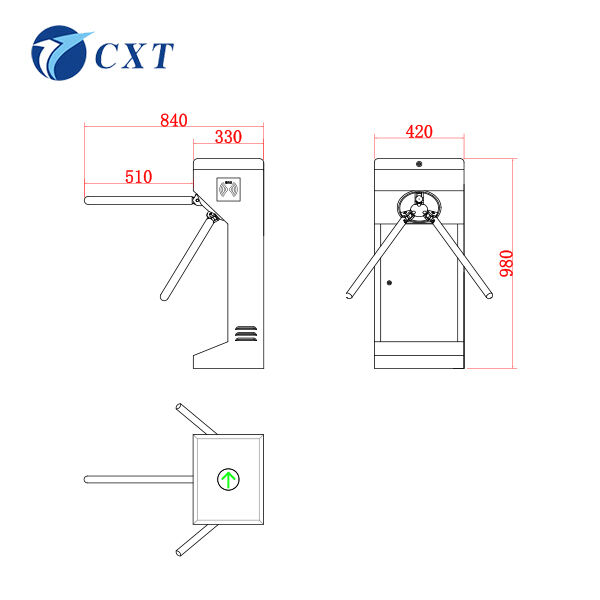 Vertical Tripod Turnstile Gate Stainless Steel with AC220V/110V Power 1600x280x980mm Size and 510mm Pole Length