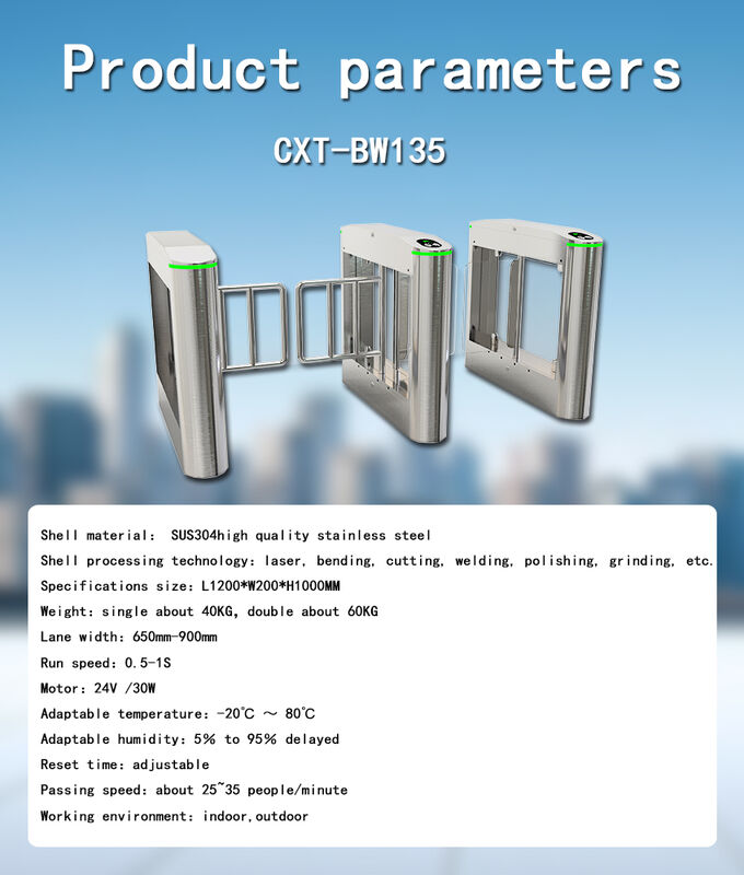 Swing Barrier Gate with 0.2s Open Speed and 30-40 Persons/min Pass Speed Featuring SUS304 Stainless Steel Housing